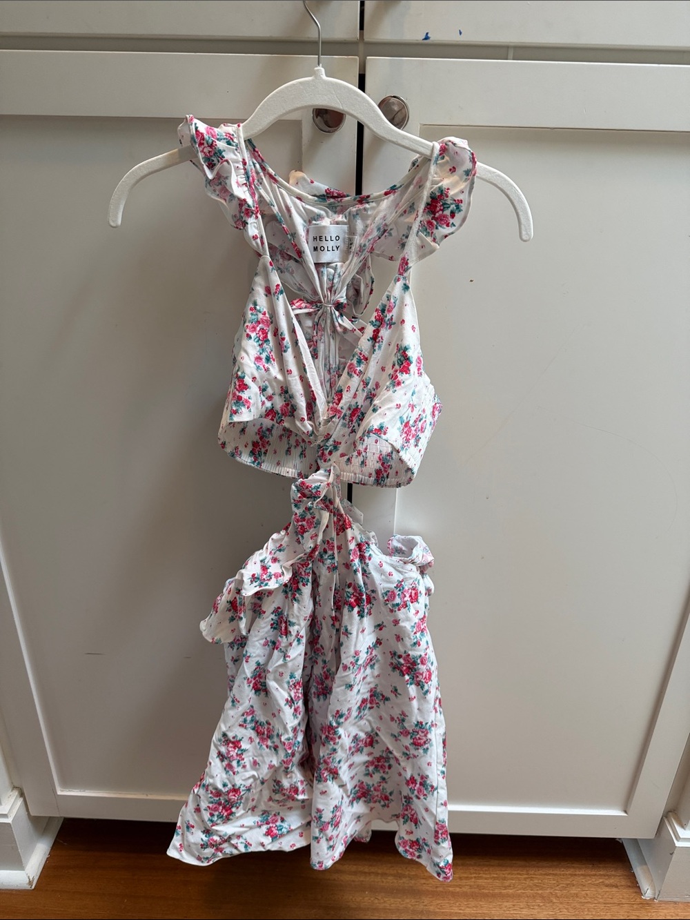 Hello Molly White Floral Cutout Maxi Dress with Pink & Green Print